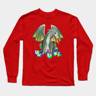 Fire Breathing Dragon with DnD Dice Long Sleeve T-Shirt